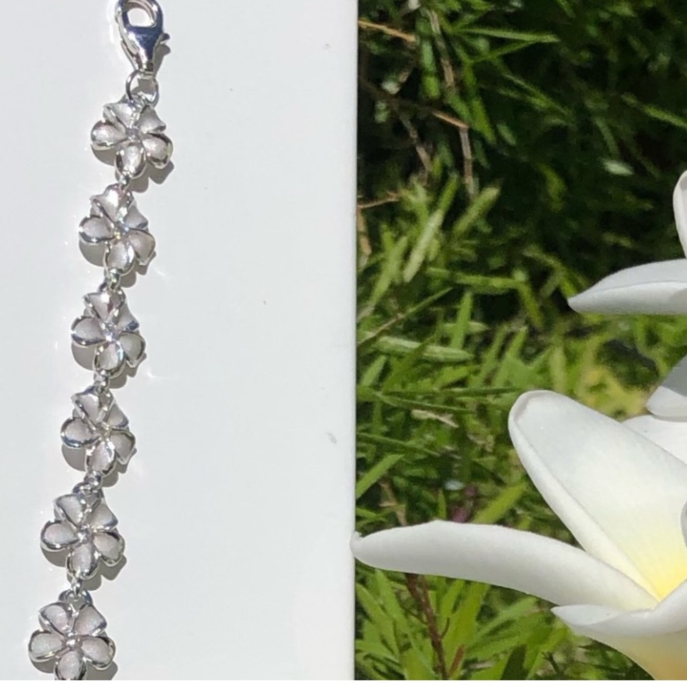 - Sterling silver Plumeria flower Hawaii bracelet